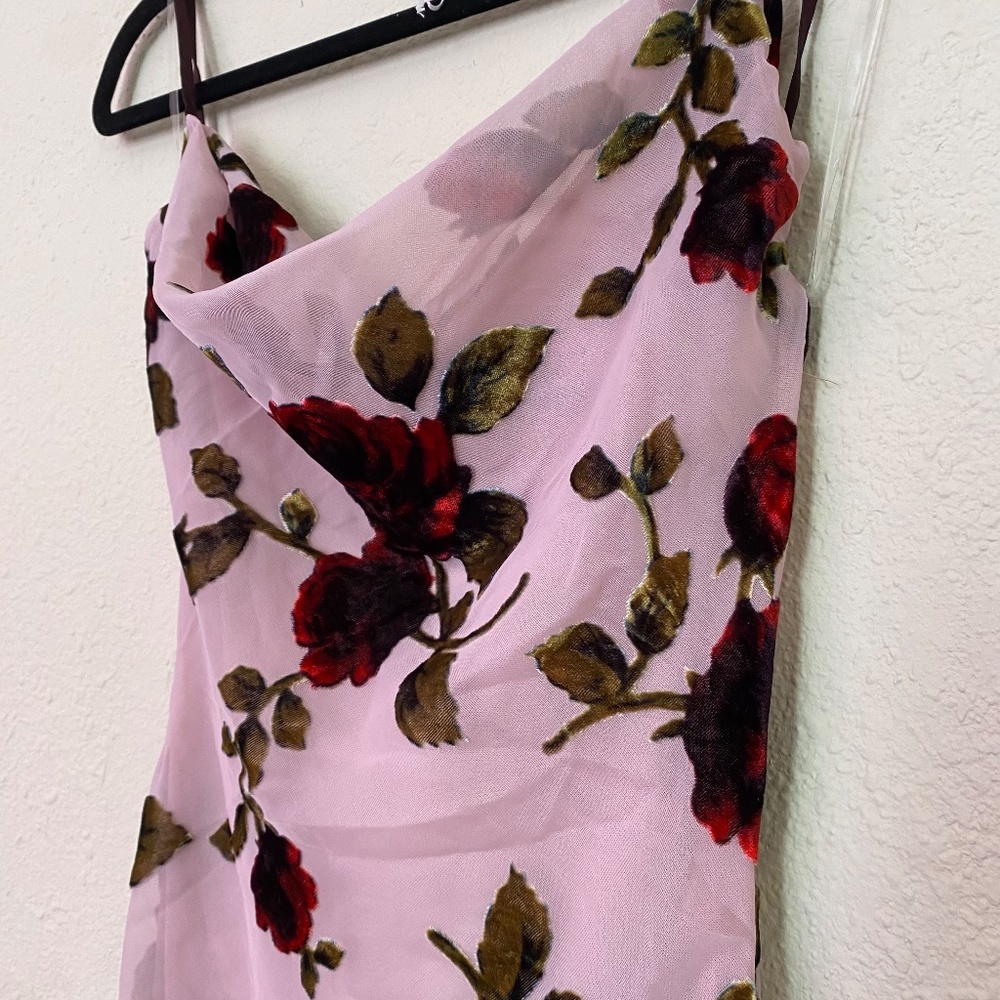 HOUSE OF CB 'Serena' Pink floral velvet Devore Maxi‎ Dress NWOT size S - Picture 7 of 16